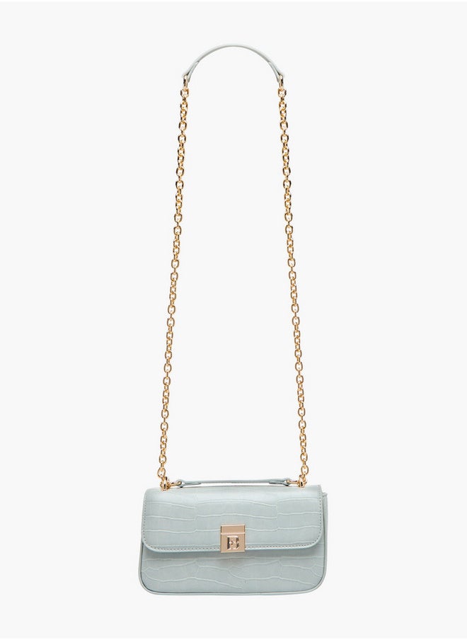 Textured Crossbody Bag with Magnetic Flap Closure and Chain Strap