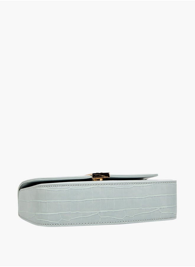 Textured Crossbody Bag with Magnetic Flap Closure and Chain Strap