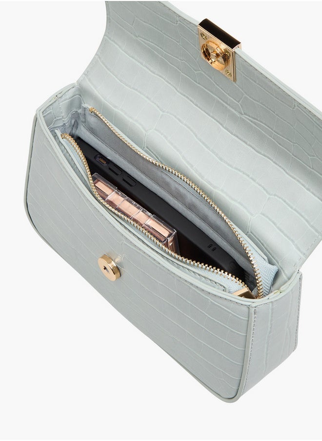 Textured Crossbody Bag with Magnetic Flap Closure and Chain Strap