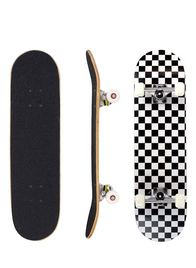 Complete Skateboard 7 Layer Maple Skateboard with Waterproof Emery and PU Skidproof Wheels Double Kick Concave Skateboard for Kids Teens and Adults