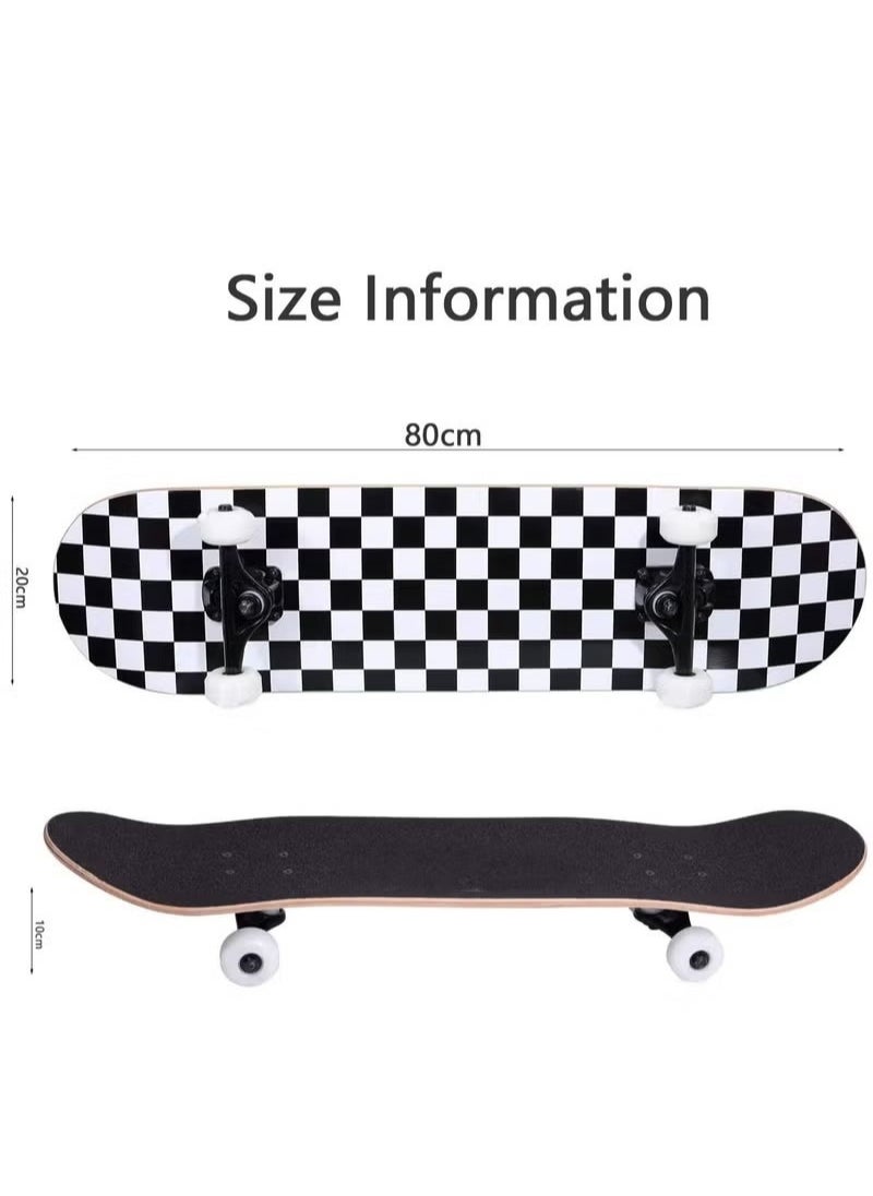 Complete Skateboard 7 Layer Maple Skateboard with Waterproof Emery and PU Skidproof Wheels Double Kick Concave Skateboard for Kids Teens and Adults