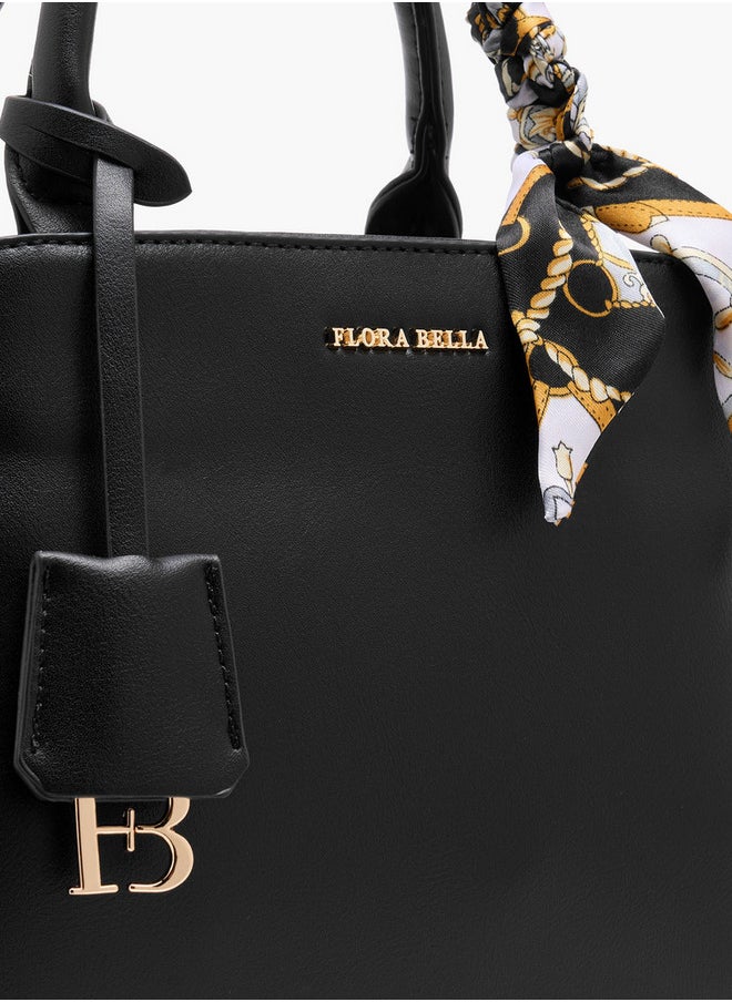 Women's Monogram Print Tote Bag with Scarf Accent and Detachable Strap