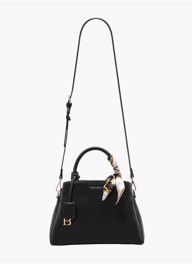 Women's Monogram Print Tote Bag with Scarf Accent and Detachable Strap
