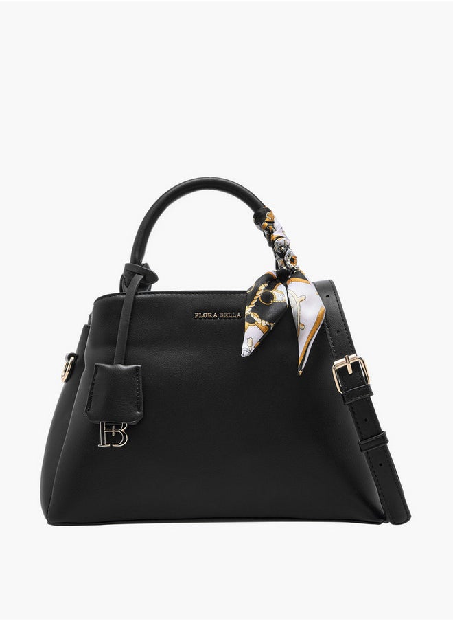 Women's Monogram Print Tote Bag with Scarf Accent and Detachable Strap