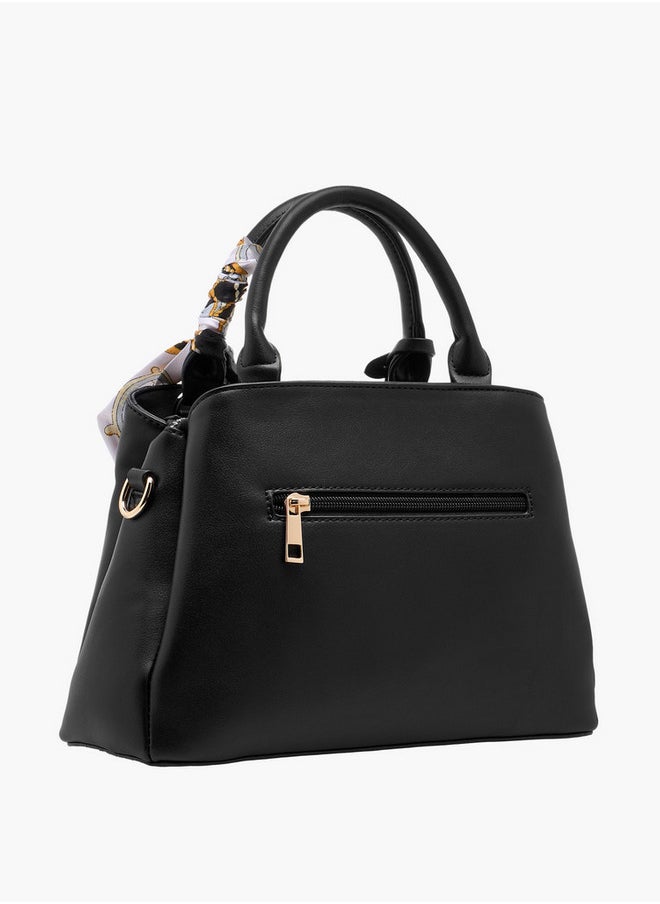 Women's Monogram Print Tote Bag with Scarf Accent and Detachable Strap