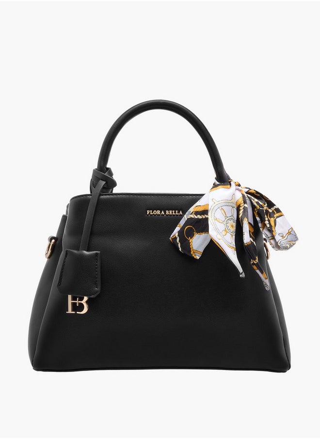 Women's Monogram Print Tote Bag with Scarf Accent and Detachable Strap