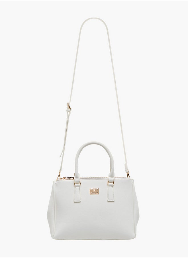 Solid Tote Bag with Zip Closure and Adjustable Strap
