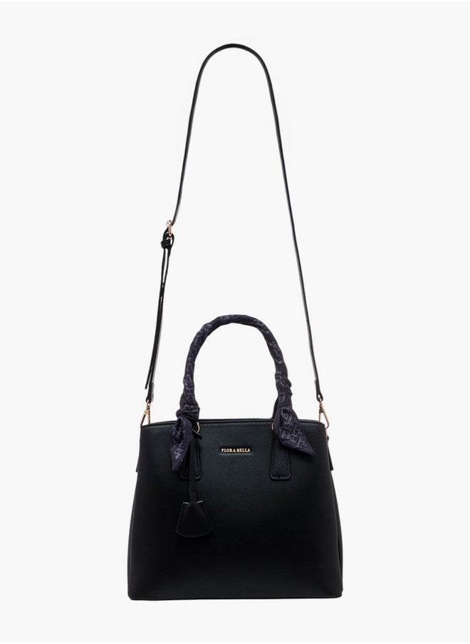 Scarf Accent Tote Bag with Double Handle and Zip Closure