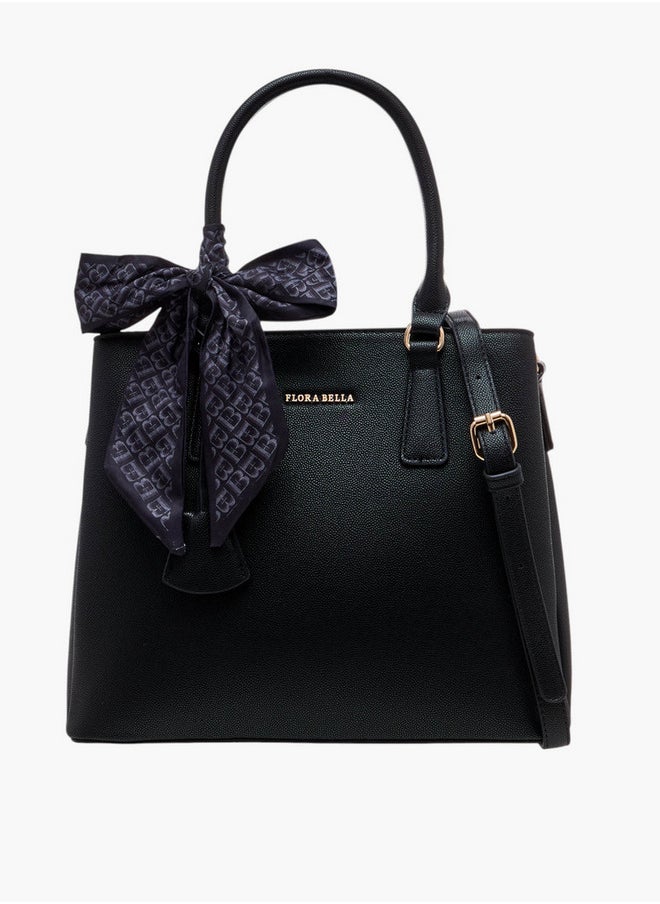 Scarf Accent Tote Bag with Double Handle and Zip Closure