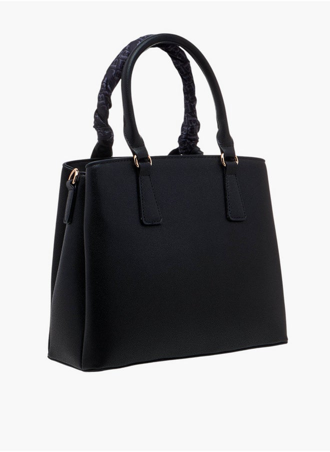 Scarf Accent Tote Bag with Double Handle and Zip Closure