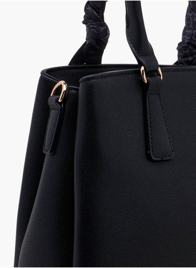Scarf Accent Tote Bag with Double Handle and Zip Closure