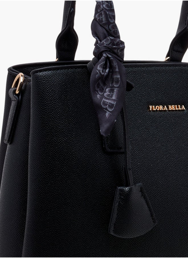 Scarf Accent Tote Bag with Double Handle and Zip Closure