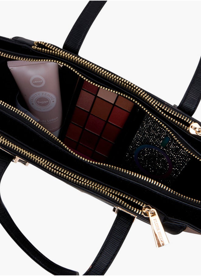Colourblock Tote Bag with Double Handle and Zip Closure