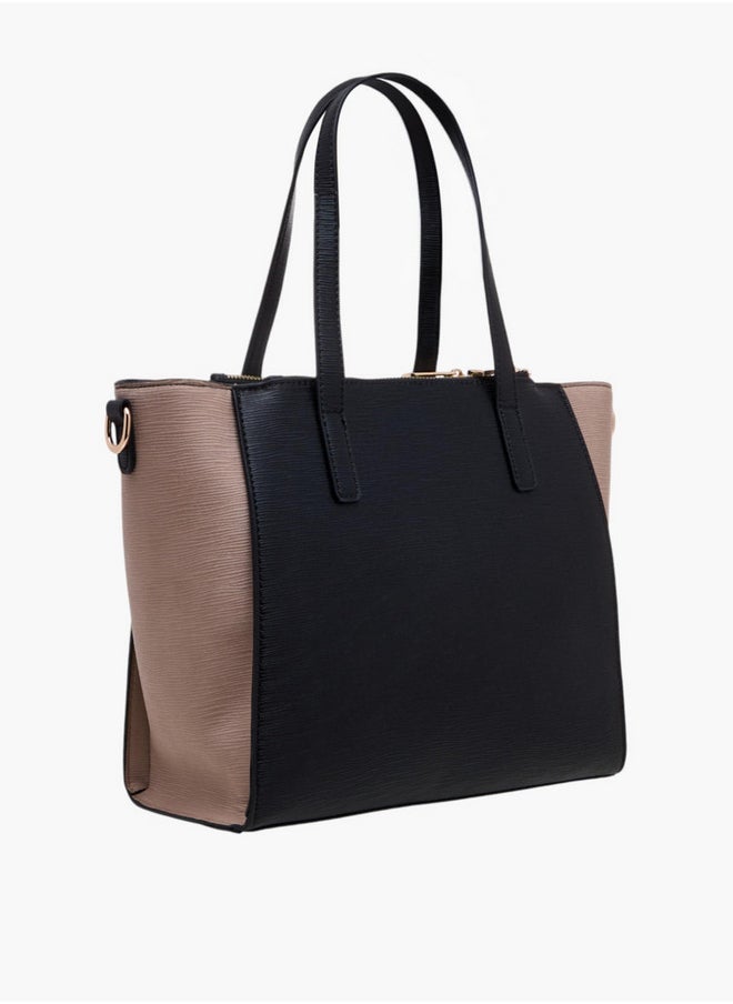 Colourblock Tote Bag with Double Handle and Zip Closure