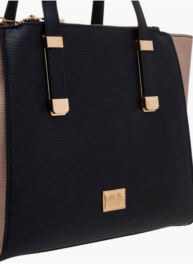 Colourblock Tote Bag with Double Handle and Zip Closure