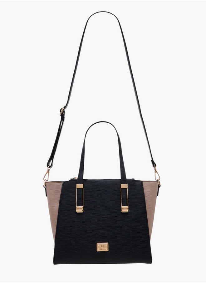 Colourblock Tote Bag with Double Handle and Zip Closure
