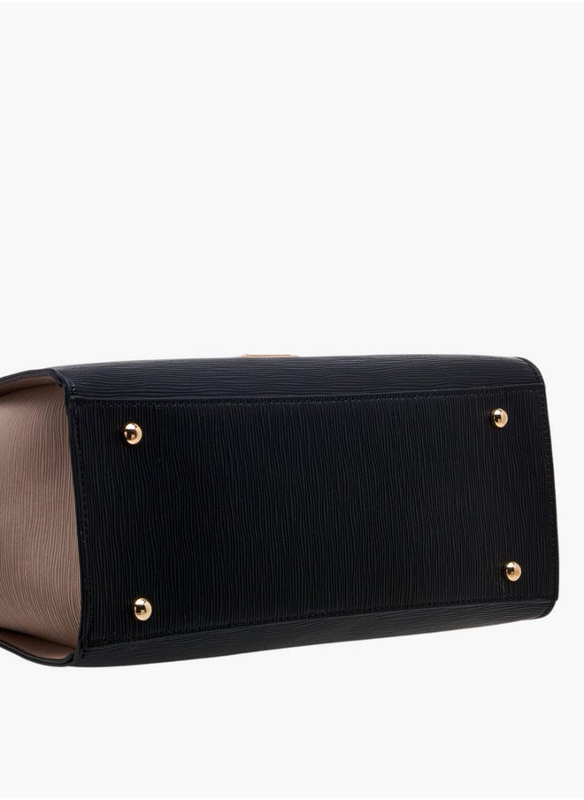 Colourblock Tote Bag with Double Handle and Zip Closure