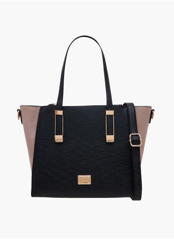 Colourblock Tote Bag with Double Handle and Zip Closure