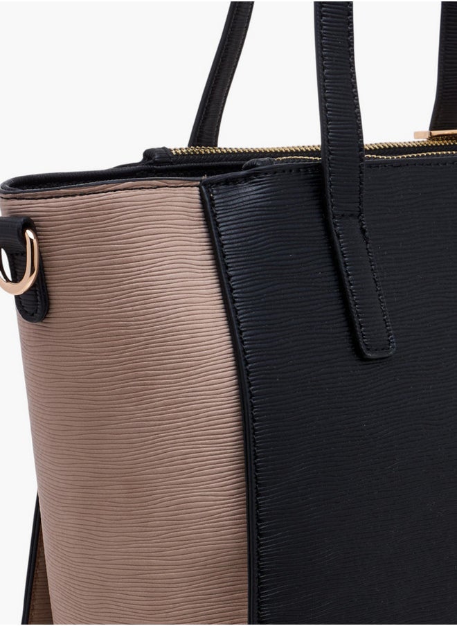 Colourblock Tote Bag with Double Handle and Zip Closure