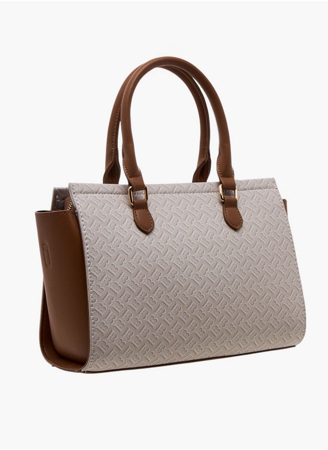 Monogram Print Tote Bag with Double Handle and Zip Closure