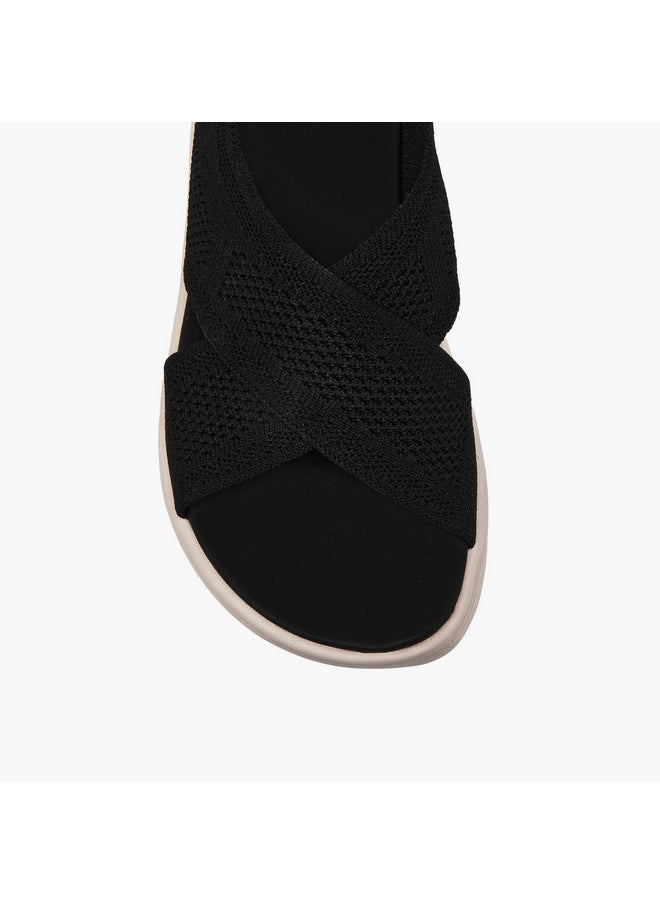 Women's Textured Cross Strap Sandals with Buckle Closure