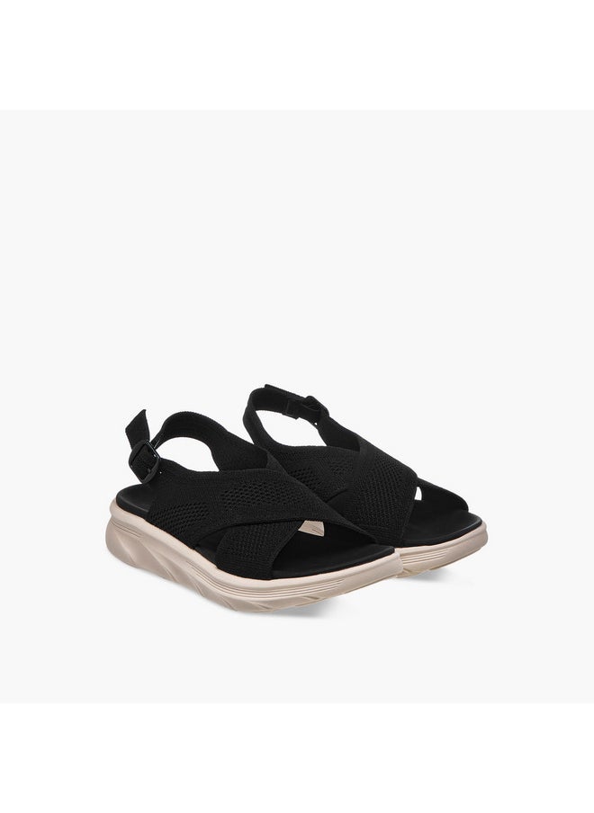 Women's Textured Cross Strap Sandals with Buckle Closure