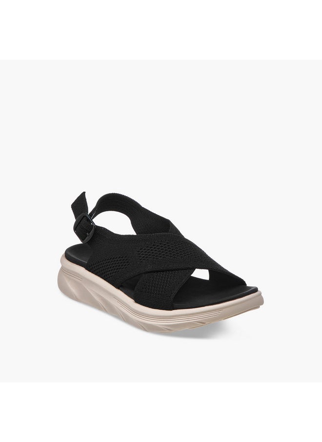 Women's Textured Cross Strap Sandals with Buckle Closure