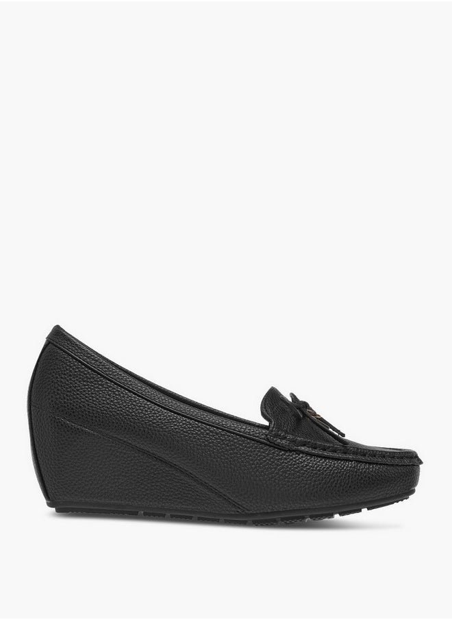 Women's Monogram Print Wedge Comfort Shoes with Bow Detail
