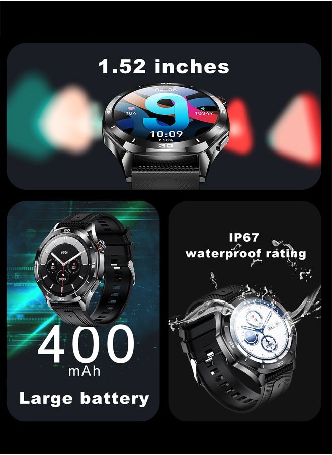 Men's Bluetooth Smartwatch, 1.52-Inch Full-Screen Touch, IP67 Waterproof, Answer/Make Phone Function, Exercise And Sleep Monitoring, Universal For Android And IOS Systems,Smart Watch RT i129