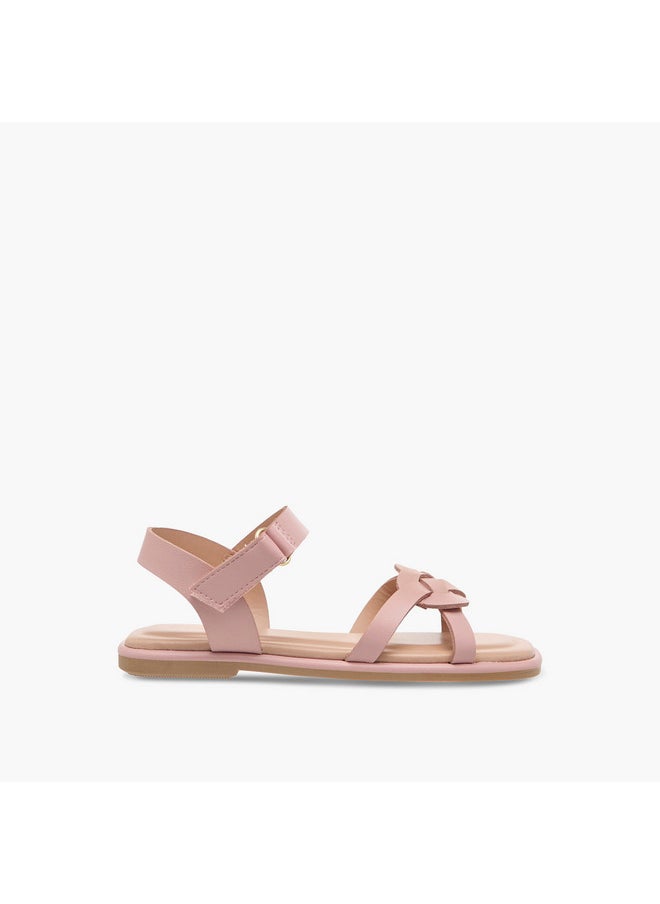 Girls Strap Detail Sandals with Hook and Loop Closure