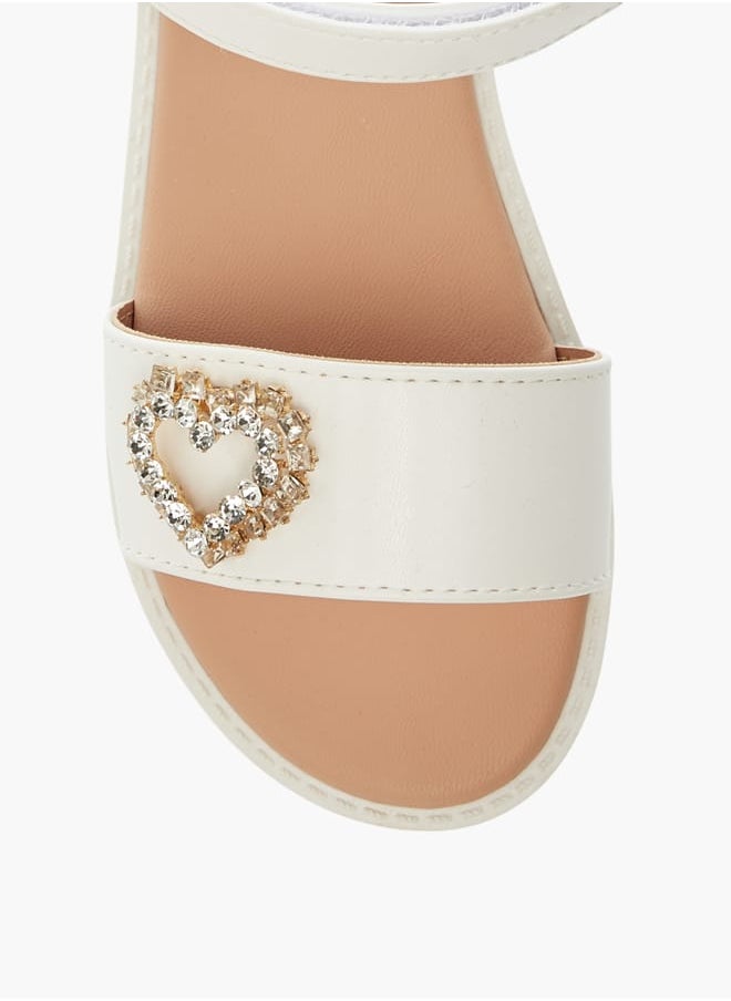 Girls Heart Accent Sandals With Hook And Loop Closure
