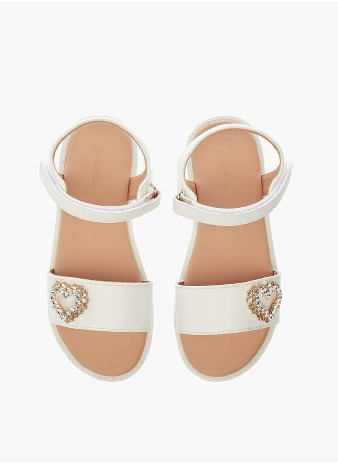 Girls Heart Accent Sandals With Hook And Loop Closure