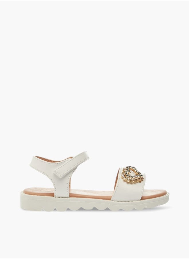 Girls Heart Accent Sandals With Hook And Loop Closure