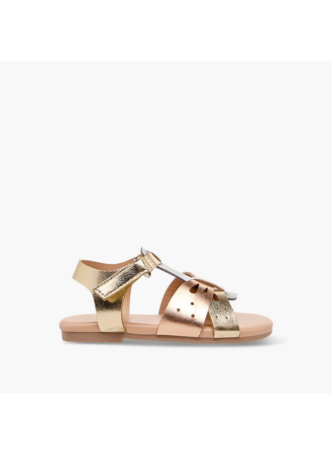 Girls Cutwork Detail Sandals with Hook and Loop Closure
