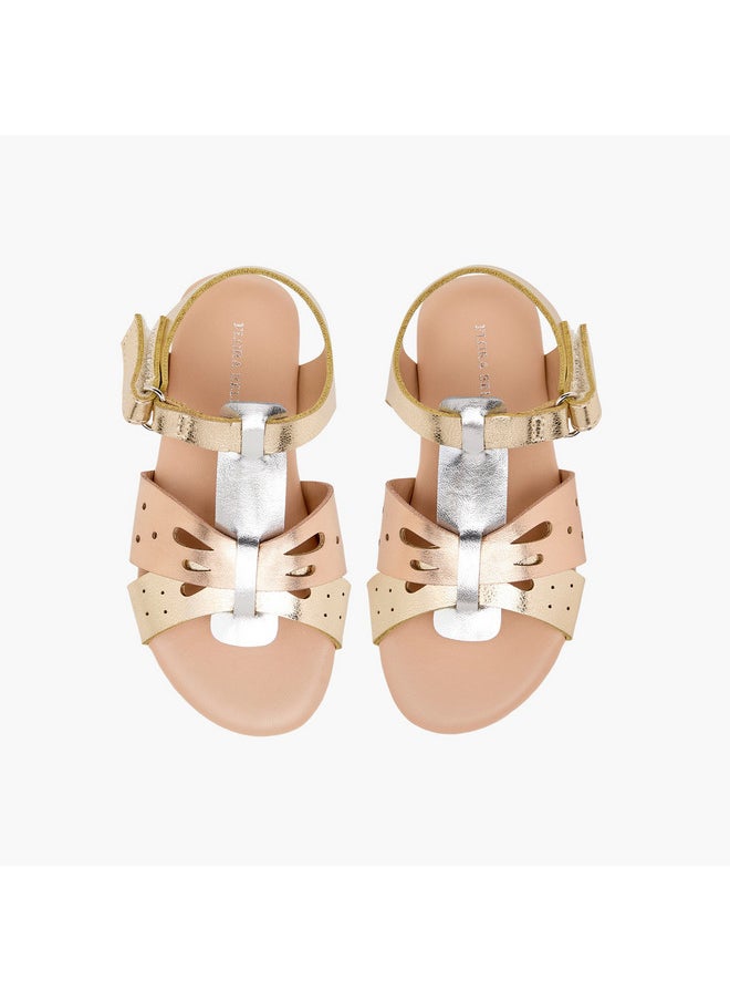 Girls Cutwork Detail Sandals with Hook and Loop Closure