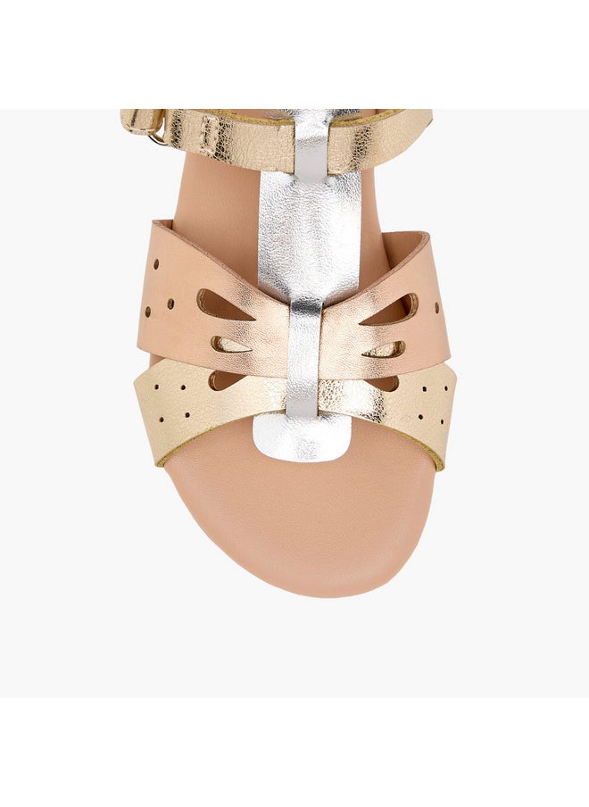 Girls Cutwork Detail Sandals with Hook and Loop Closure
