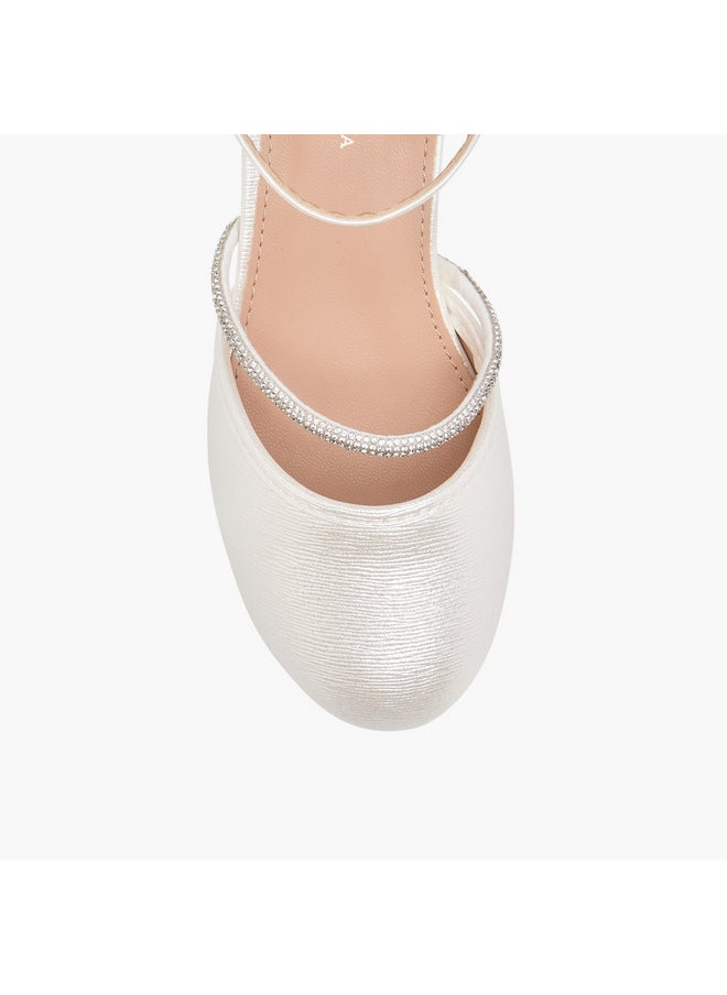 Girls Embellished Block Heel Shoes with Hook and Loop Closure