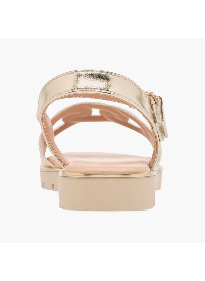 Girls Cutout Detail Sandals with Hook and Loop Closure