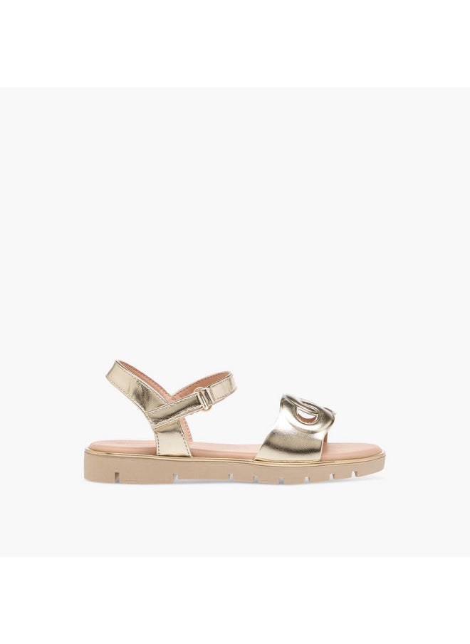 Girls Cutout Detail Sandals with Hook and Loop Closure