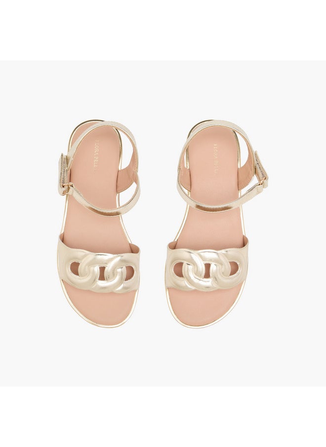 Girls Cutout Detail Sandals with Hook and Loop Closure