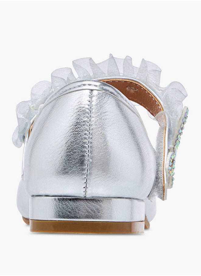 Girls Ruffle Detail Ballerina Shoes with Hook and Loop Closure