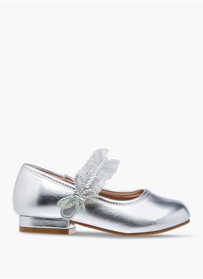 Girls Ruffle Detail Ballerina Shoes with Hook and Loop Closure