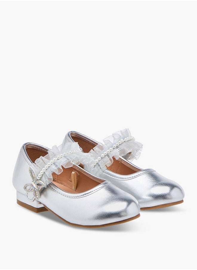 Girls Ruffle Detail Ballerina Shoes with Hook and Loop Closure