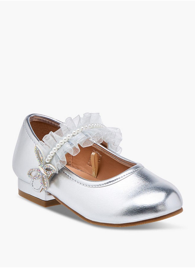 Girls Ruffle Detail Ballerina Shoes with Hook and Loop Closure
