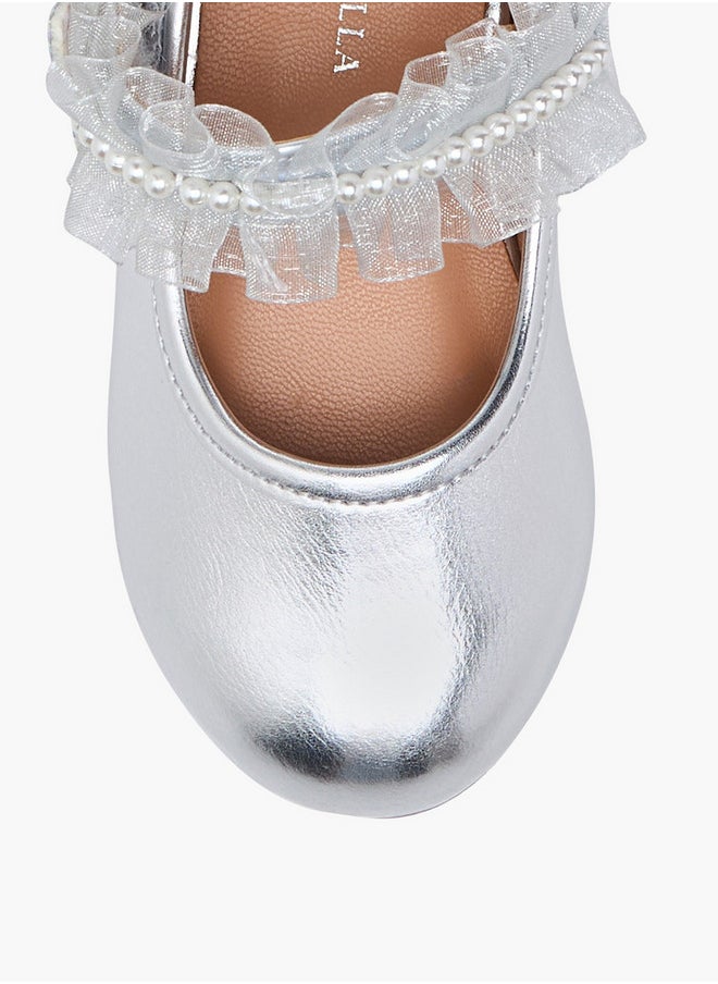 Girls Ruffle Detail Ballerina Shoes with Hook and Loop Closure