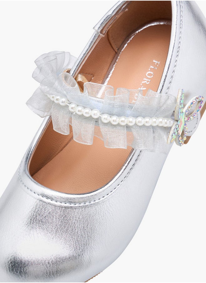 Girls Ruffle Detail Ballerina Shoes with Hook and Loop Closure