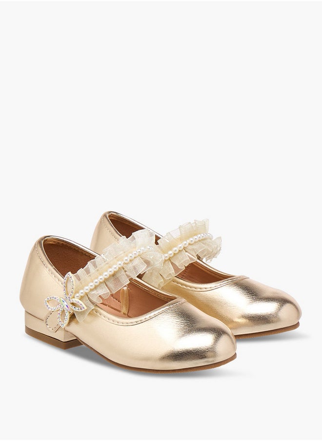 Ruffle Detail Ballerina Shoes with Hook and Loop Closure