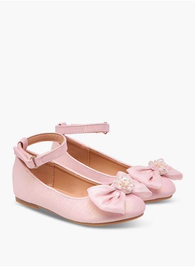 Girls Bow Accent Ballerina Shoes with Hook and Loop Closure