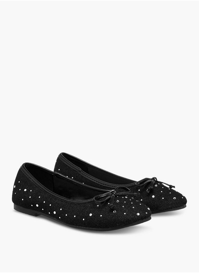 Girls Bow Accent Slip-On Ballerina Shoes