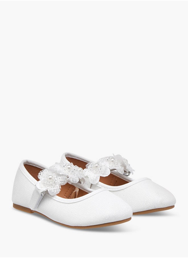 Girls Floral Applique Ballerina Shoes with Hook and Loop Closure